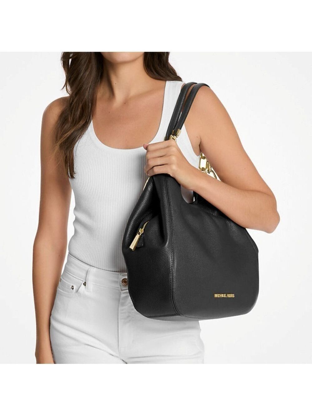 Michael Kors Lillie Large Black Pebbled Leather Shoulder Bag - Picture 16 of 16